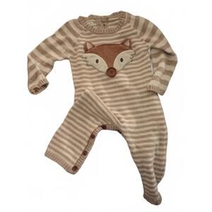 Mud Pie Striped Fox Baby Romper with Sweet Button Details